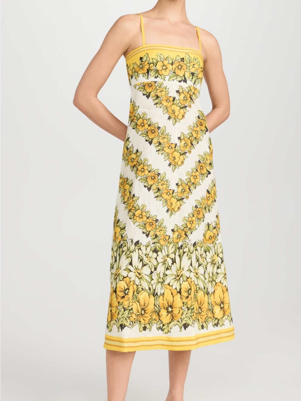 Alemais Gisela Yellow Floral Linen Midi Dress, Size 10